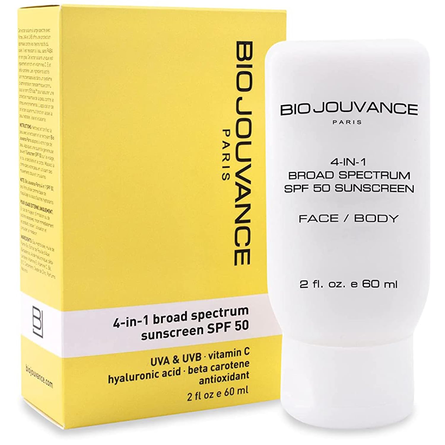 BIO JOUVANCE PARIS - 4 In 1 Sunscreen 2oz(60ml) | SPF50 Sunblock + Moisturizer + Anti-Aging + Antioxidant | Face&Body Sensitive 