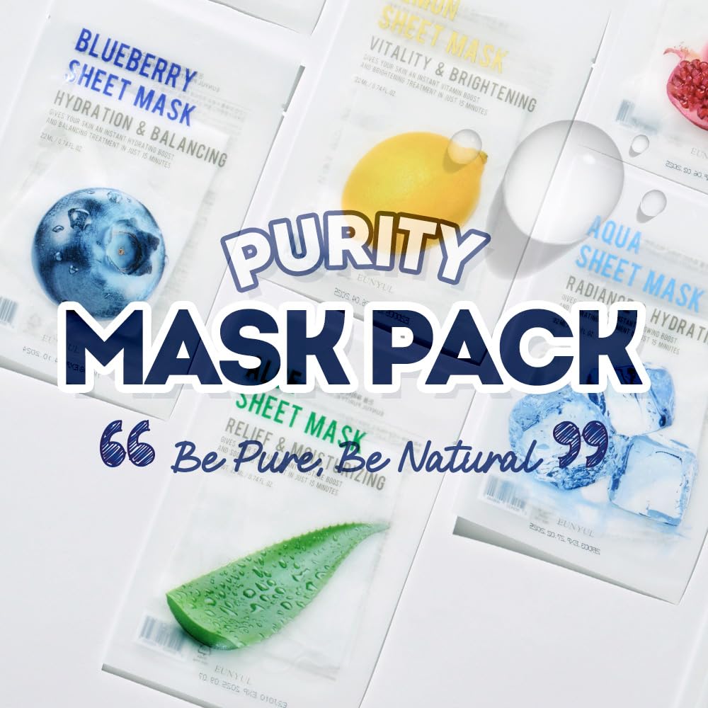 Eunyul [Pack Of 40] Purity Sheet Mask Pack 8 Types X 5 Set Bulk Face Mask Pack Korean Skincare