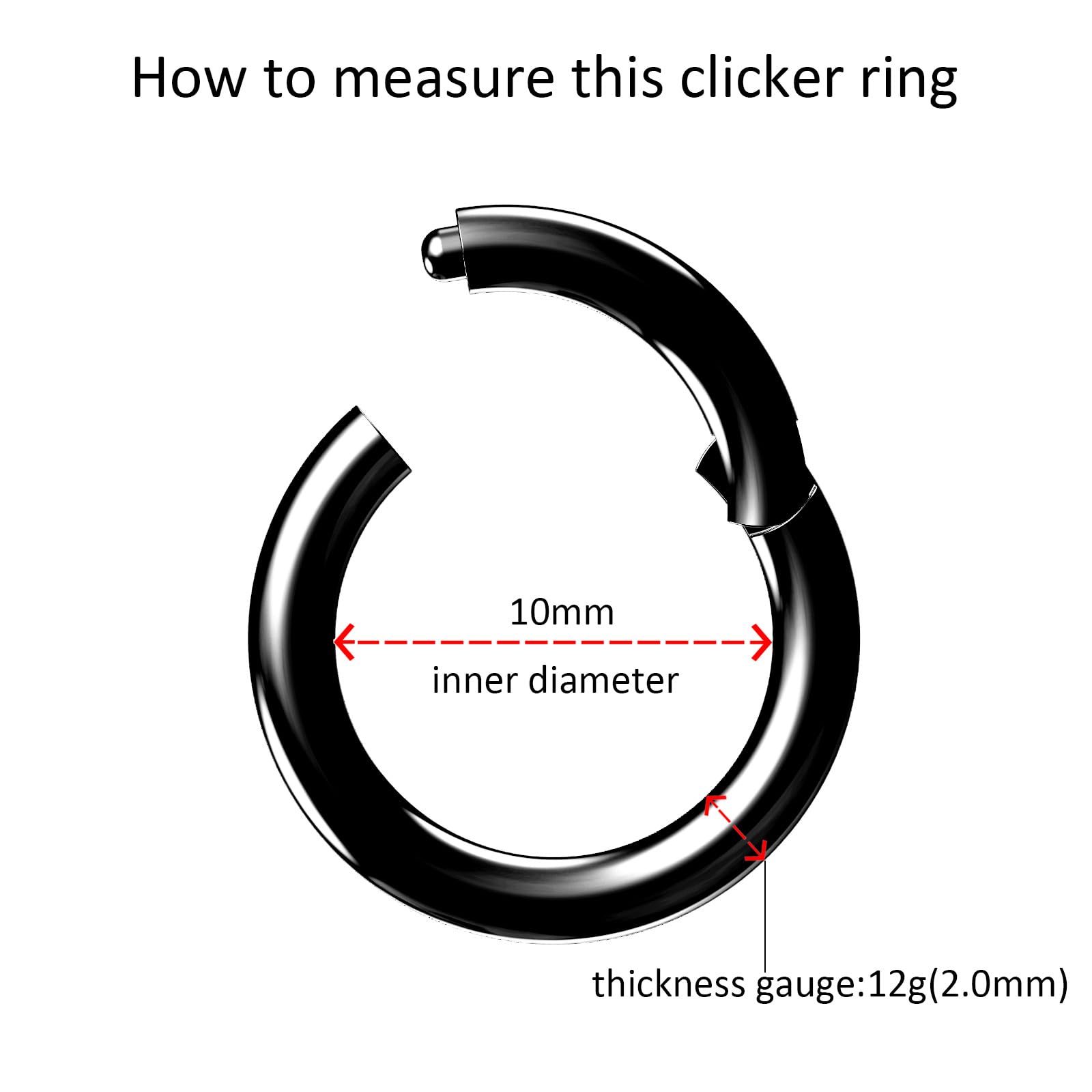 NewkeepsR 12G  10mm Black Large Gauge Prince Albert 316L Surgical Steel Septum Hinged Clicker Segment Orbital Conch Rings