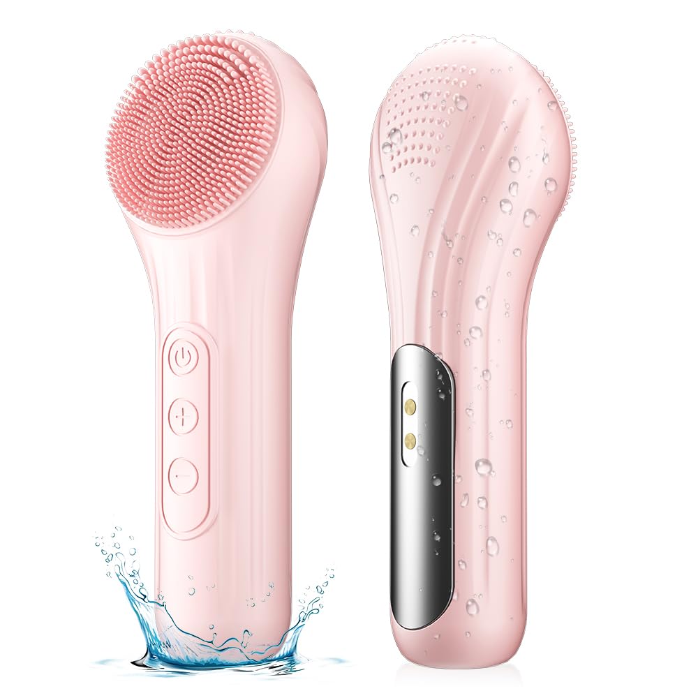 Silicone Face Scrubber, Facial Cleansing Brush With Heating And Vibration, Electric Waterproof Face Wash Brush With 5 Strength A