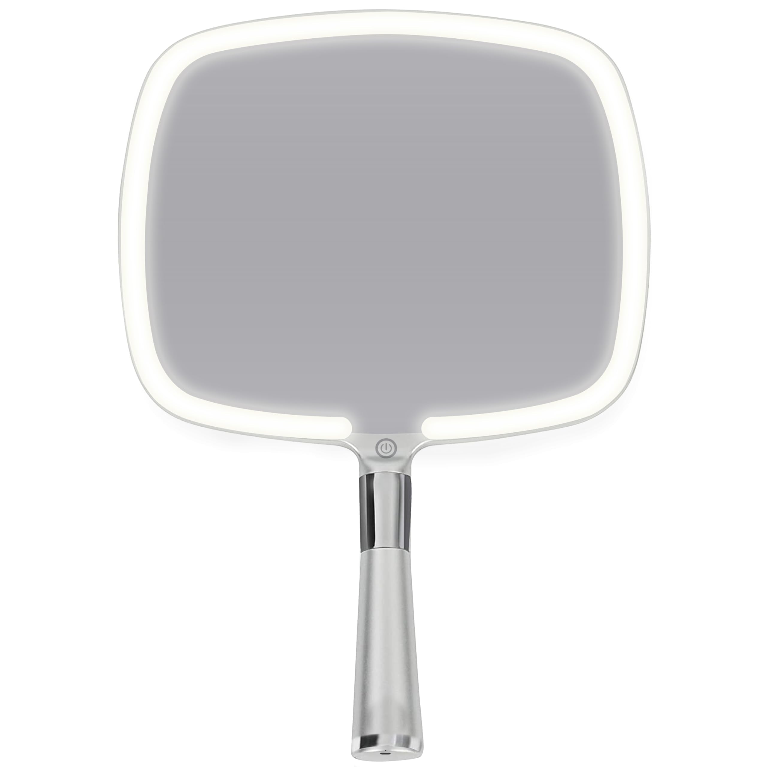 MIRRORVANA Lighted Travel Makeup Mirror - 2 in 1 Hand Mirror & Table Mirror with 3 Lighting Modes, Detachable Stand and Comfy Ha