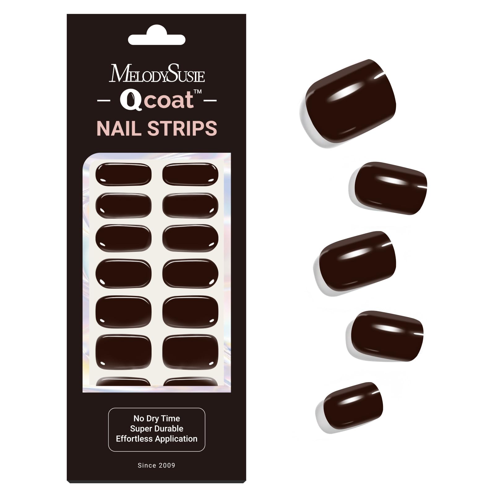 MelodySusie Qcoat Fully Cured Gel Nail Strips (Chocolate) - UV Free Nail Polish Strips, Sun Cured Gel Nail Wraps, Salon-Quality,