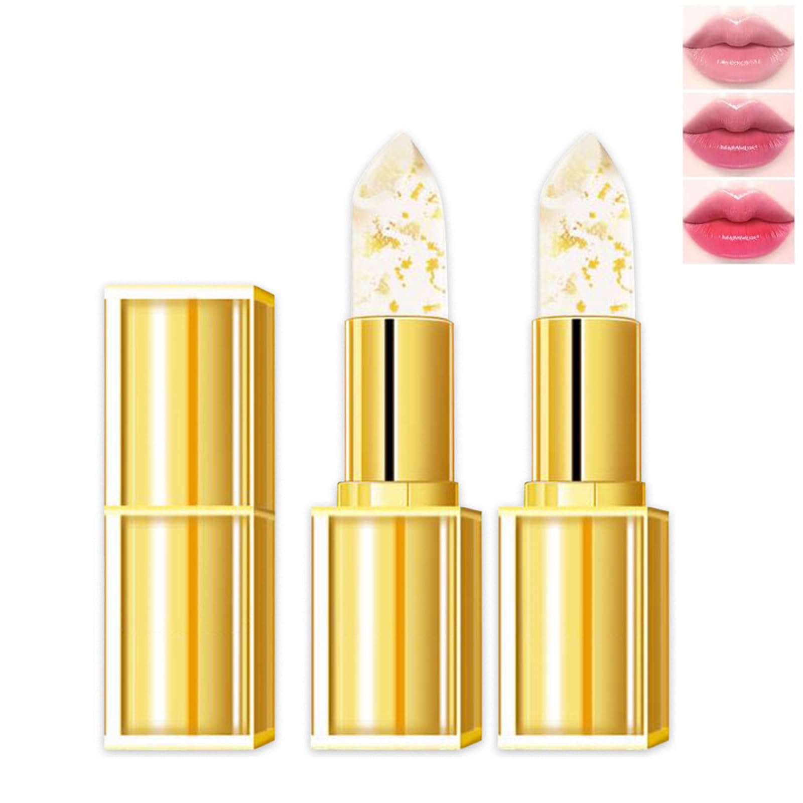 Domality 2PCS Transferproof Color Changing Lipstick, pH Activated Tint Balm, Clear Gold Foil Lipsticks That Changes Colors, Mois