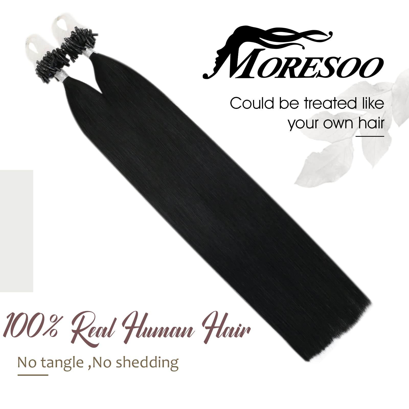 Moresoo Micro Beads Hair Extensions Human Hair 18 Inch Straight Hair Extensions Micro Links Real Black Human Hair Extensions 50G