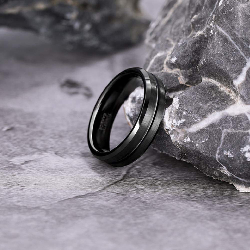 Greenpod 6mm Black Tungsten Wedding Band Ring for Men Grooved Center Brush Finish Engraved I Love You Comfort Fit Size 7.5