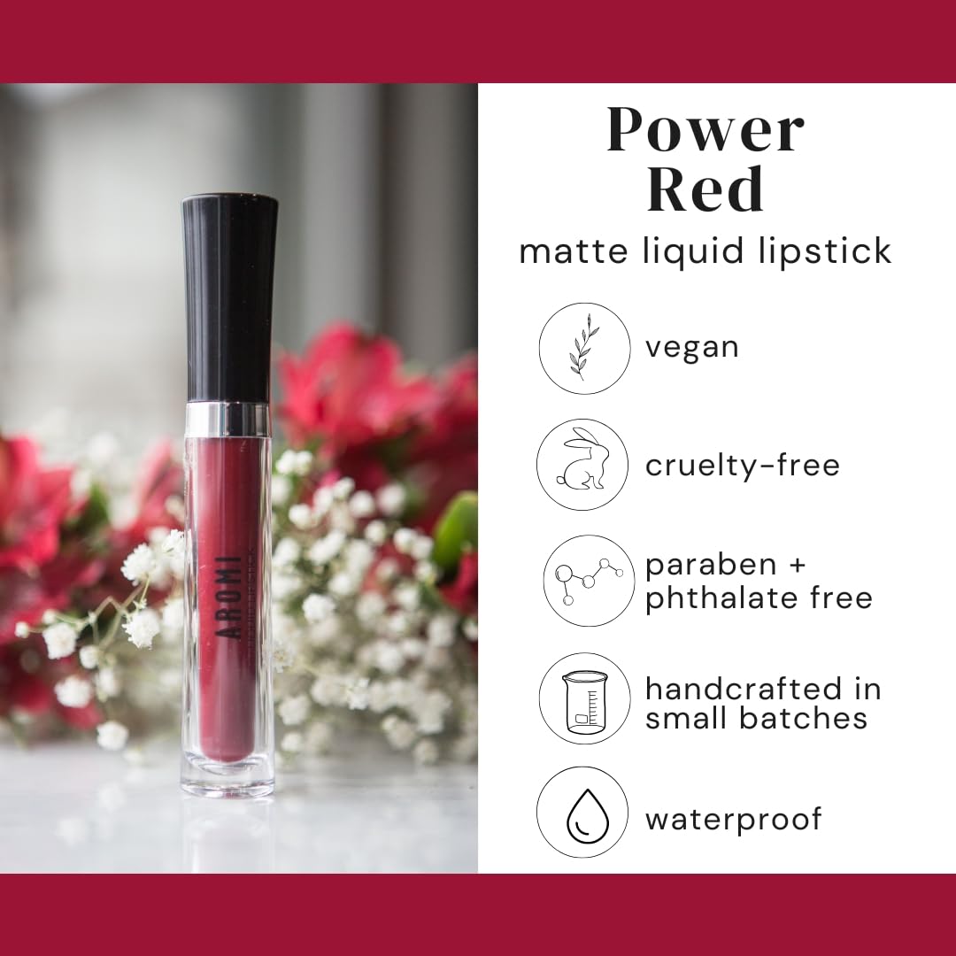 Aromi Matte Liquid Lipstick | Long-Lasting, Dark Red, Maroon Lip Color With Blue Undertones, Smudge Proof, Waterproof, Vegan Mak
