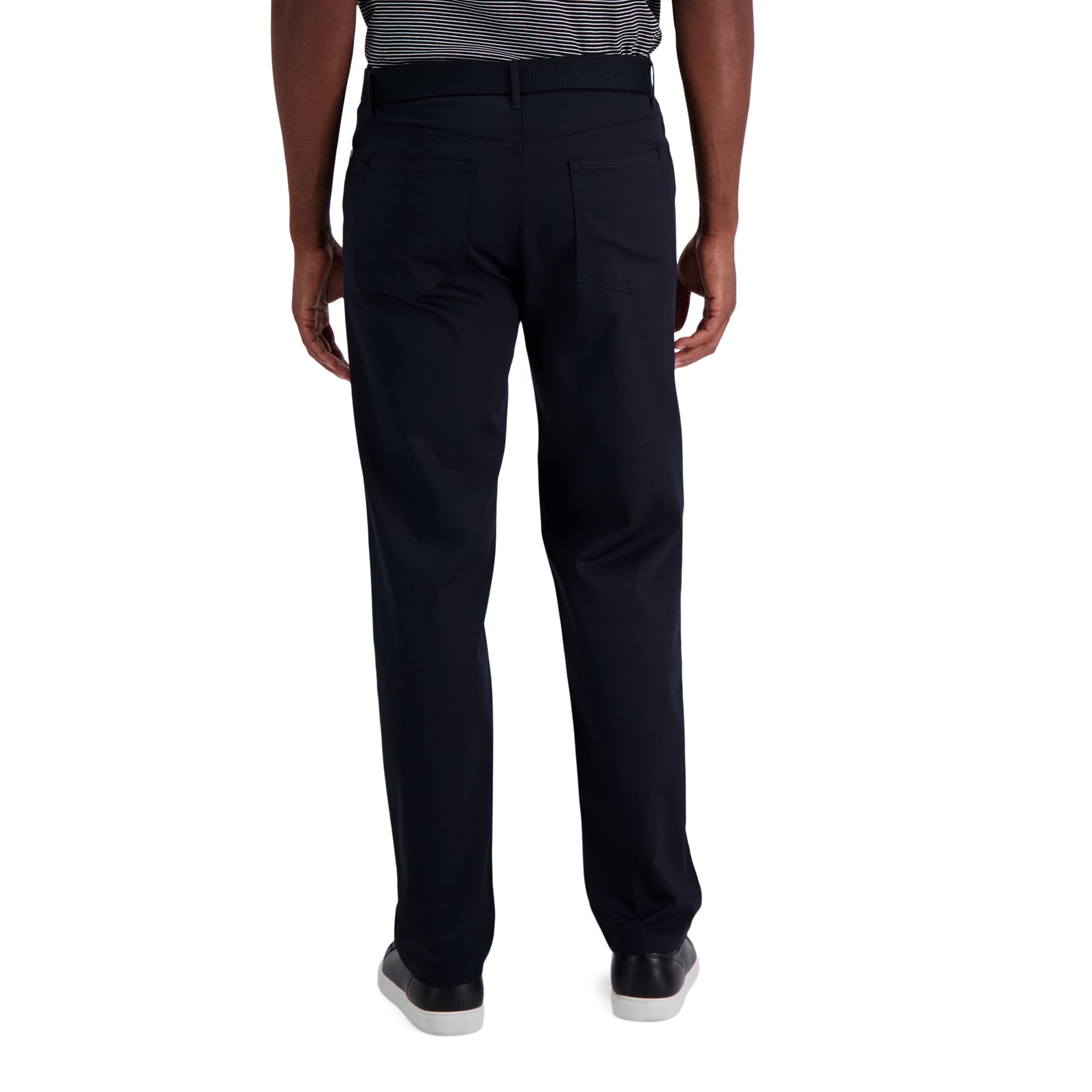 Haggar Mens Iron Free Premium Khaki Straight Fit Flat Front Flex Waist casual Pant, Black Onyx, 32 x 32
