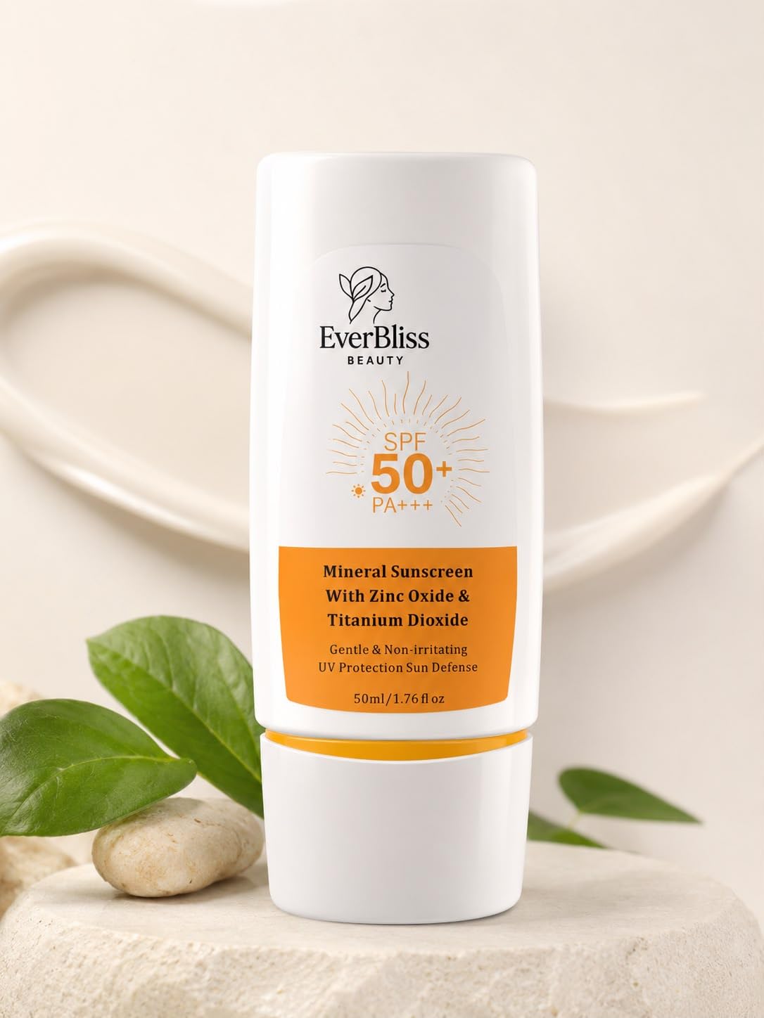 EverBliss Beauty Mineral Sunscreen SPF 50+ PA+++ with Zinc Oxide & Titanium Dioxide, Lightweight NonGreasy Formula, Broad Spect