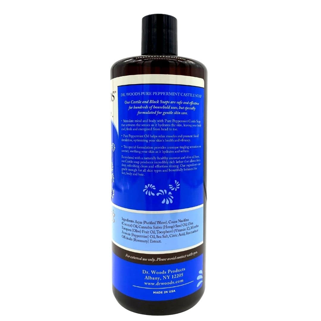 Dr. Woods Pure Peppermint Liquid Castile Soap, 32 Ounce (Pack of 3)
