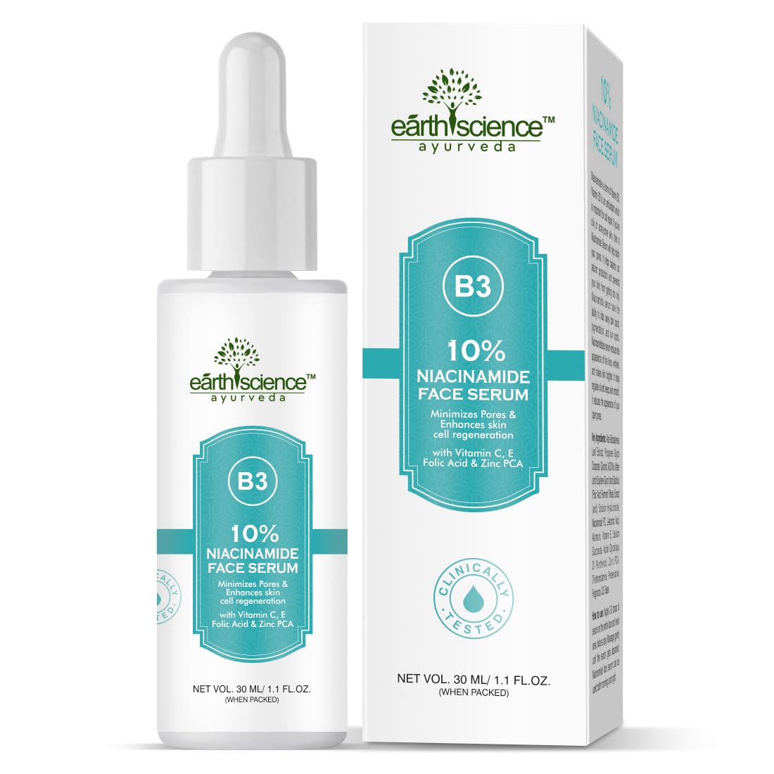 Earth Science Ayurveda 10% Niacinamide Face Serum With Vitamin C,E,Zinc Pca & Folic Acid For Acne Marks And Acne Prone Skin For 