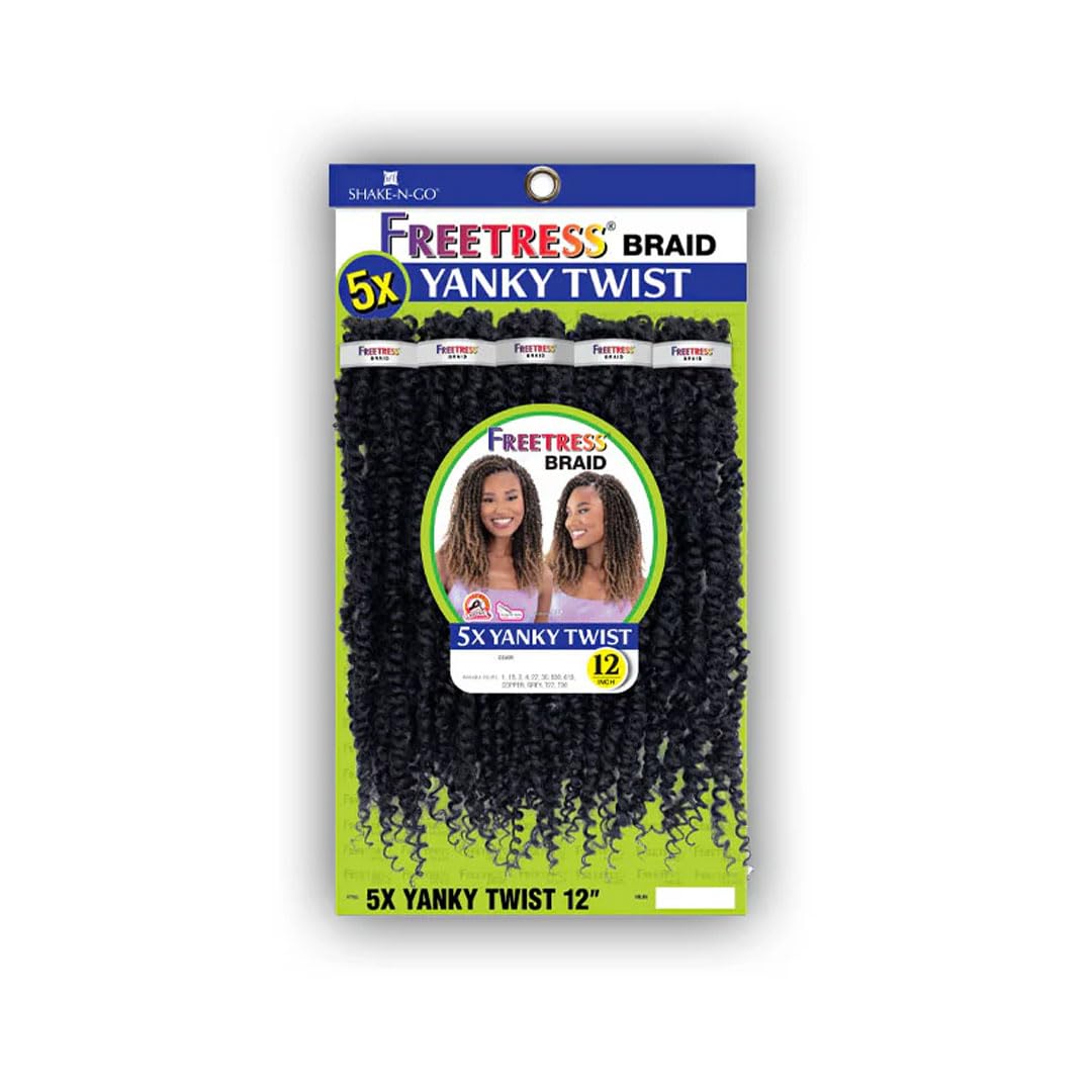 Shake N Go Freetress Crochet Braids - 5X Yanky Twist 12 (Color : 1B Off Black)