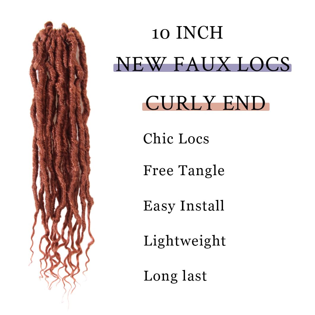Bohobabe Ginger Faux Locs Crochet Hair 10 Inch, Boho Soft Crochet Locs With Curly Ends, Short Bohemian Goddess Locs Crochet Brai