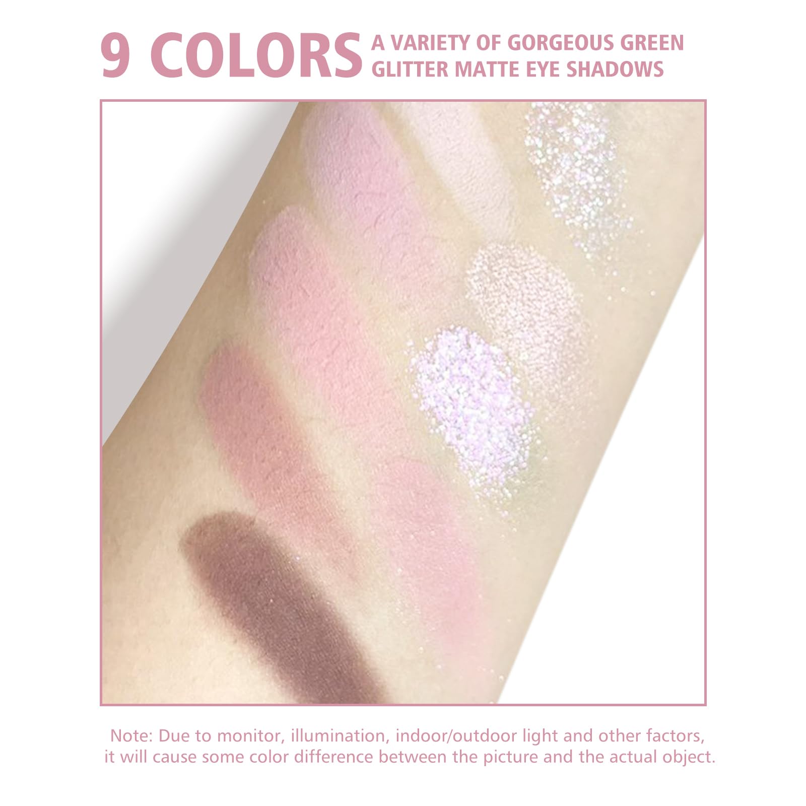 KYDA 9 Colors Warm Tone Eyeshadow Palette, Matte Light Purple Pink High Pigment Blendable Shades, Sparkling Powder Eyeshadow, Gl