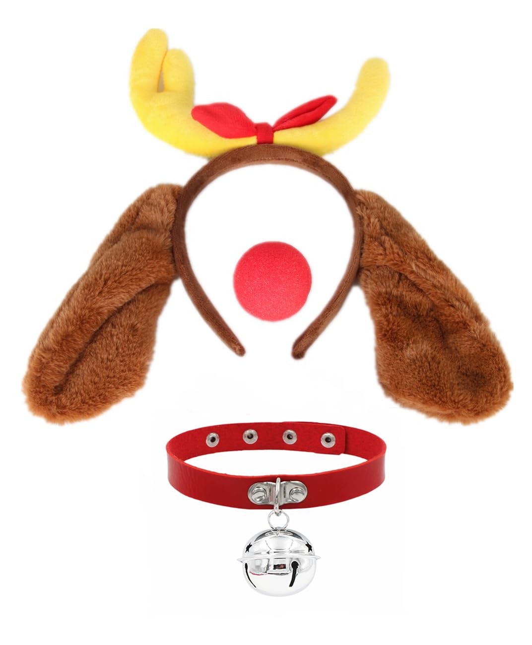 Topcosplay Unisex Christmas Decorations Dog Costume Deer Antler Headband Ears Collar and Red Nose