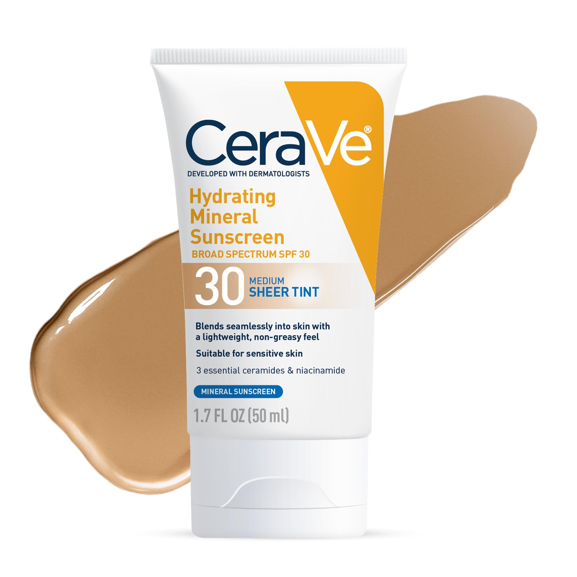 Cerave Hydrating Mineral Sunscreen Spf 30 With Sheer Tint | Tinted Mineral Sunscreen With Zinc Oxide & Titanium Dioxide | Blends
