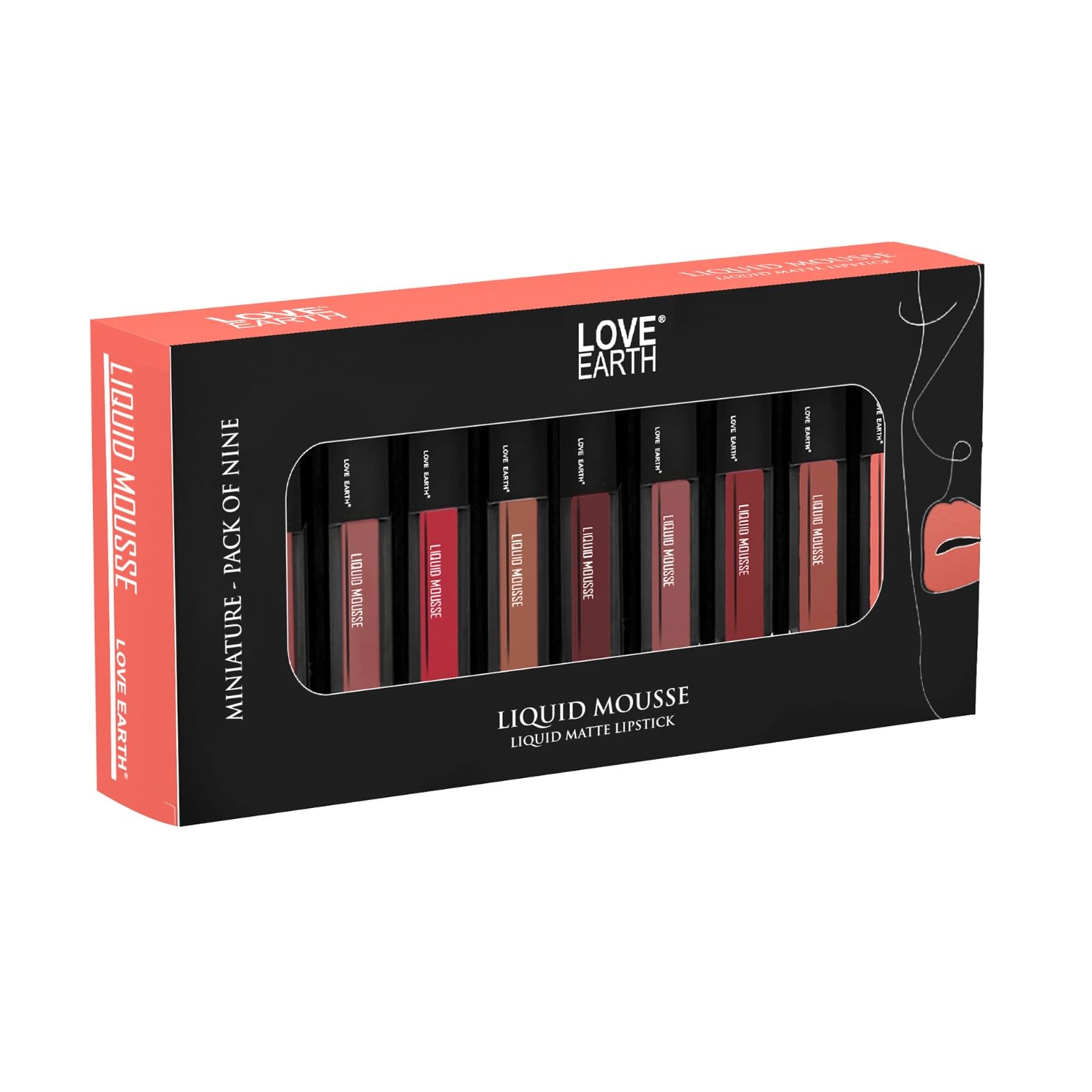 Loveearth Liquid Matte Lipstick Combo Pack - 9-Piece Set With Waterproof Mousse Jojoba Oil, And Vitamin E - Smudge-Proof & Trans