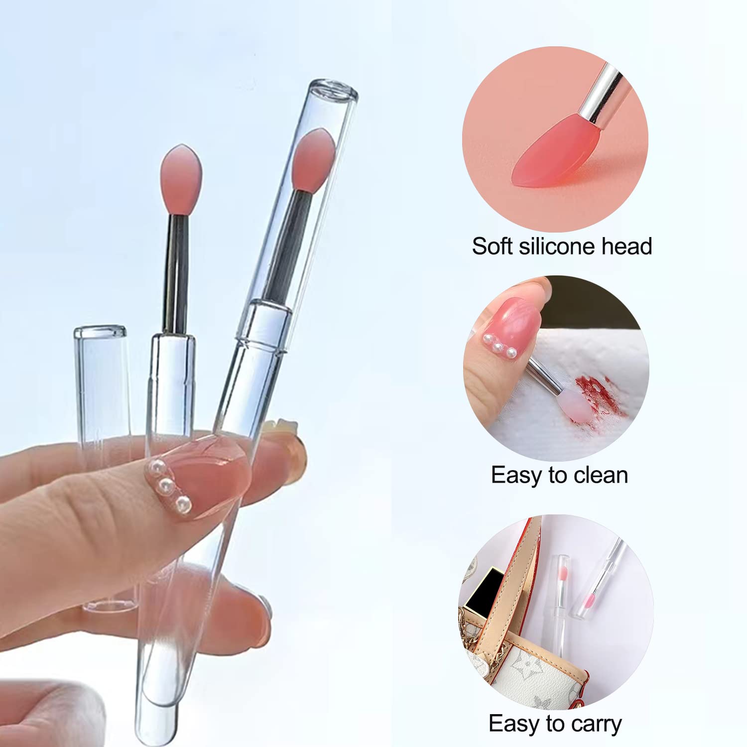 Lip Brush, 6Pcs Silicone Lip Applicator Reusable Lip Mask Applicator, Silicone Lip Brush Retractable Lip Gloss Balm Applicator E