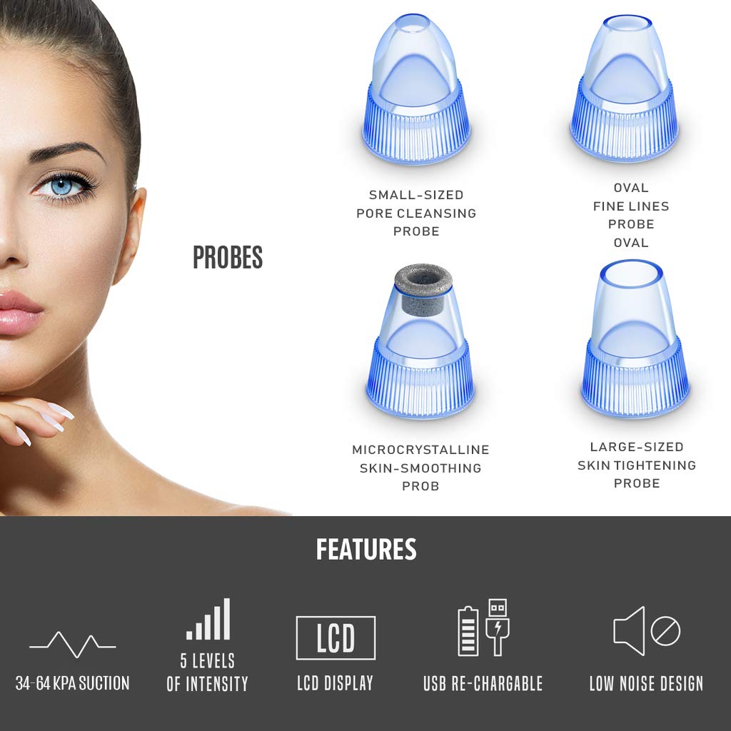 Blackhead Remover Pore Vacuum for face, BlueOrchids dermasuction for Whitehead Removal, Acne Pimple Sucker, face Vacuum Pore Cle