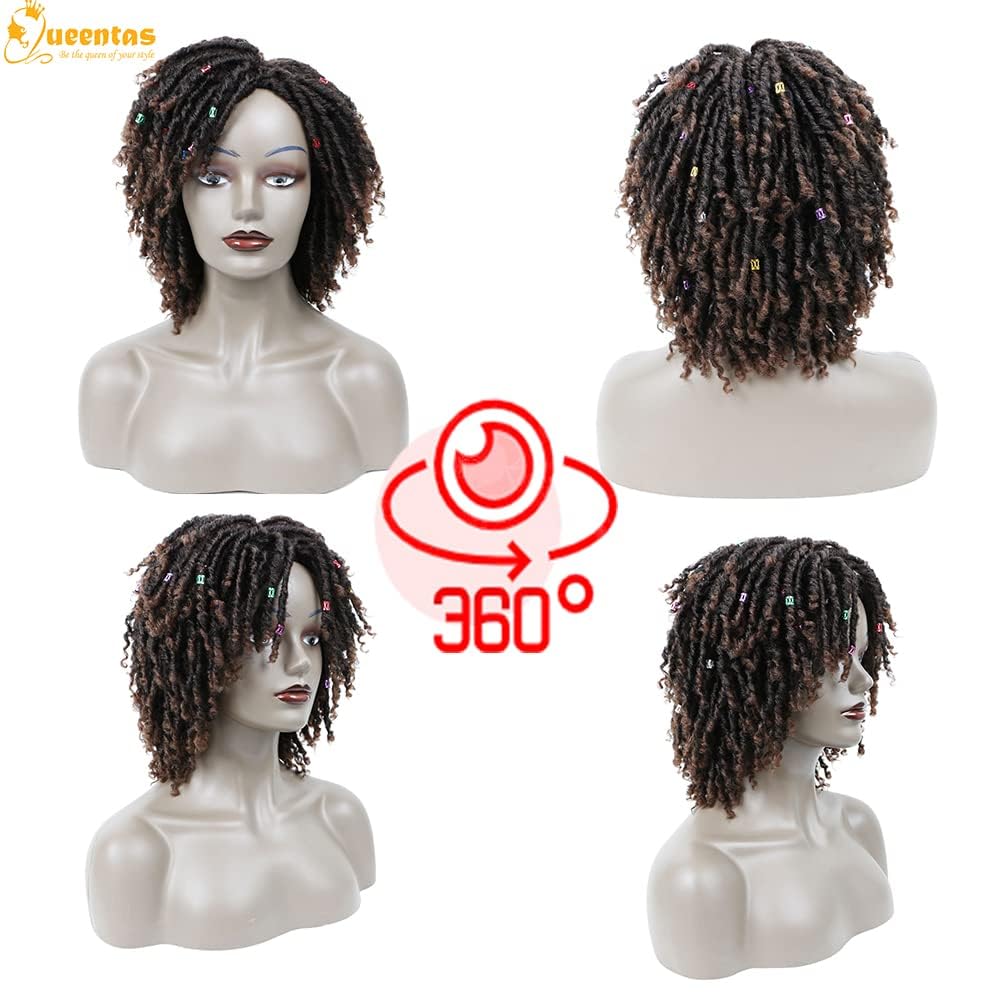 Queentas Dreadlock Wigs For Black Women And Men Short Curly Big Afro Braided Wigs Faux Locs Twist Braiding Synthetic Wigs (Black