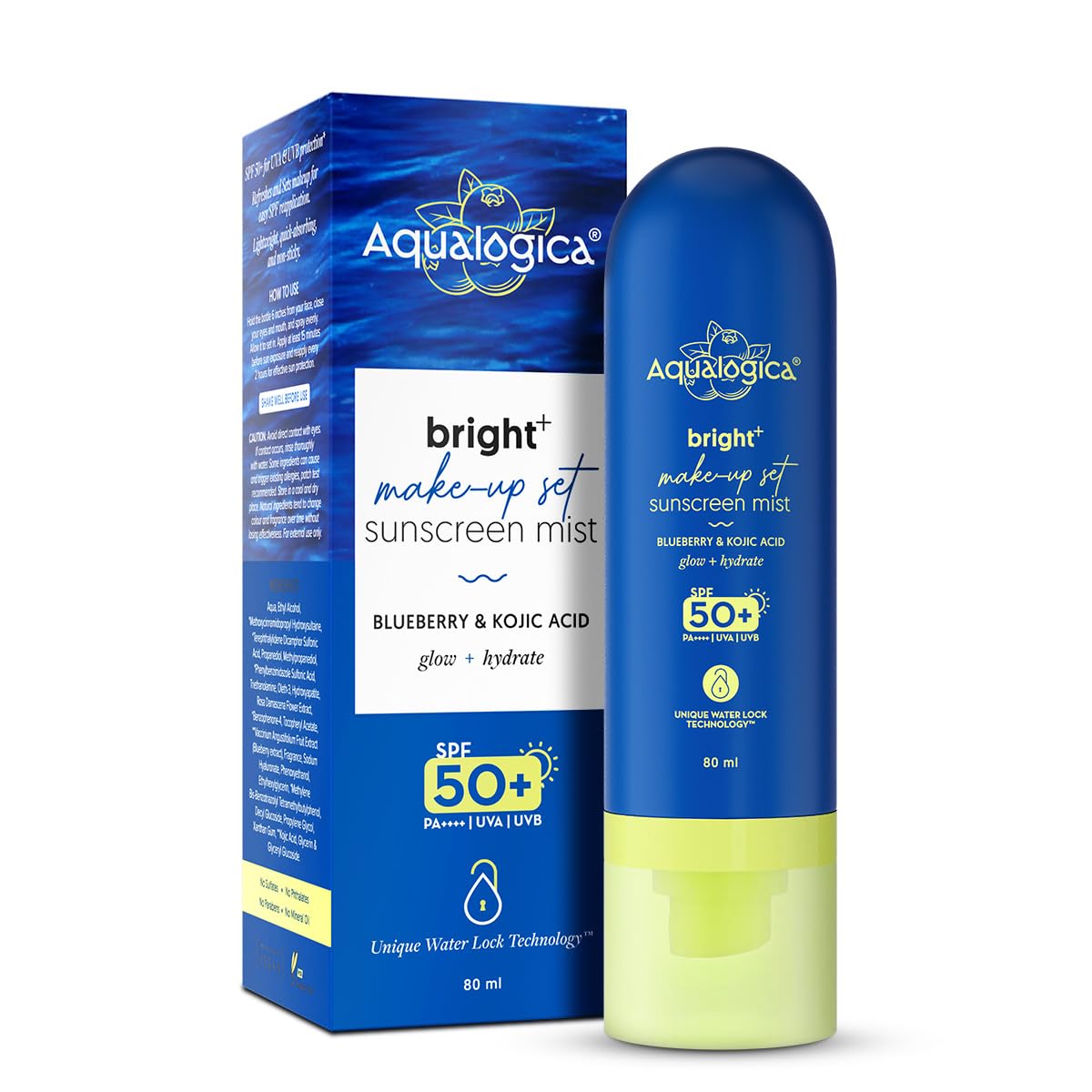 Aqualogica Bright+ MakeupSet Sunscreen Mist Spf 50+ Pa++++ With Blueberry & Kojic Acid | UltraFine Mist For Easy Application O