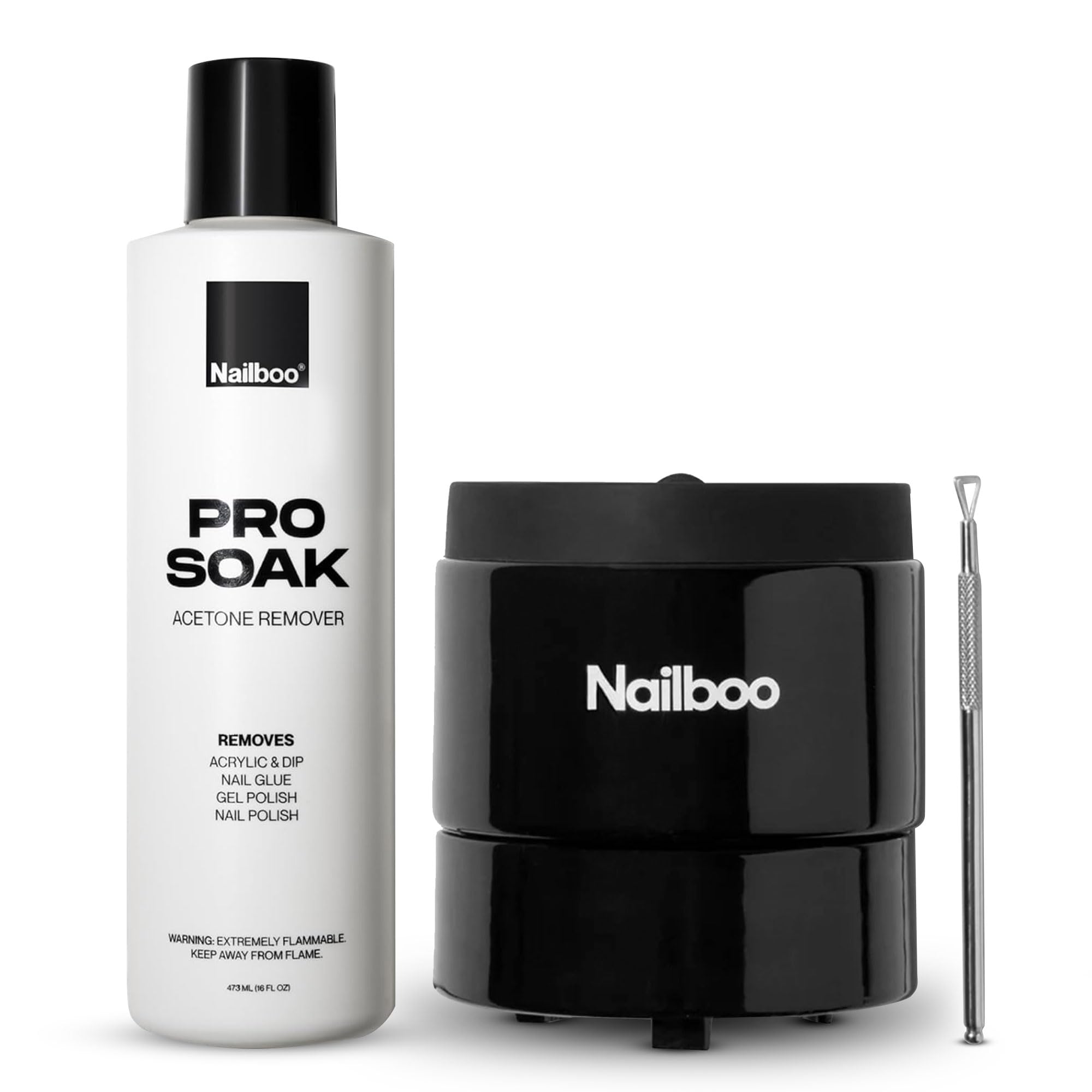 Nailboo Acetone Nail Polish Remover & Heated Soak Off Bowl Kit - Pure Acetone 16fl oz & Electric Nail Removal System for Dip Pow