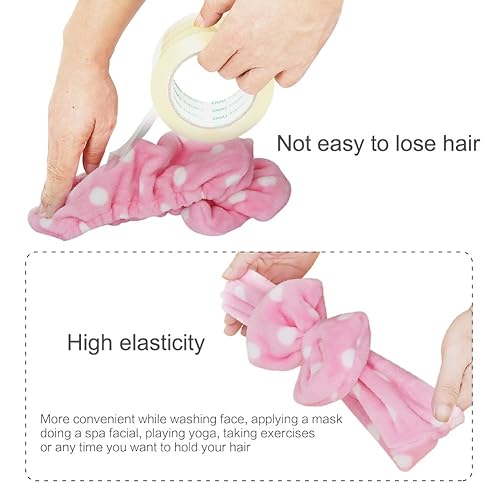 Shintop Women Fashion Lovely Soft Carol Fleece Bowknot Bow Makeup Cosmetic Shower Elastic Hair Band Hairlace Headband (Pink Polk