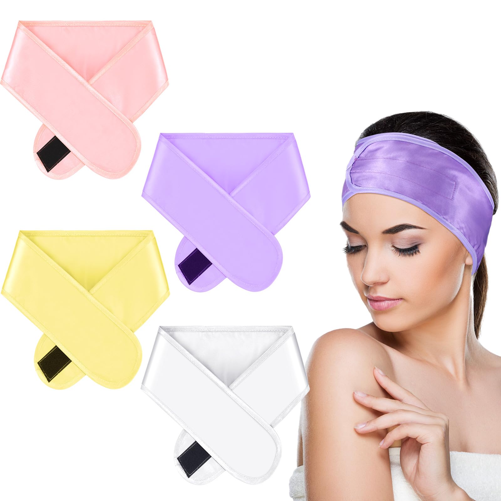 4 Pieces Satin Hair Wrap Scarf Satin Headband for Black Women's Hair Adjustable Silk Hair Wraps for Sleeping Nonslip Strips (Ele