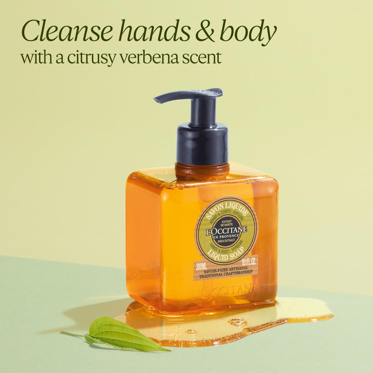 L'OCCITANE Shea Hands &-Body Verbena Liquid Soap: Gently Cleanse Hands & Body, Softening, Citrusy Aroma, With Shea Extract, Refi