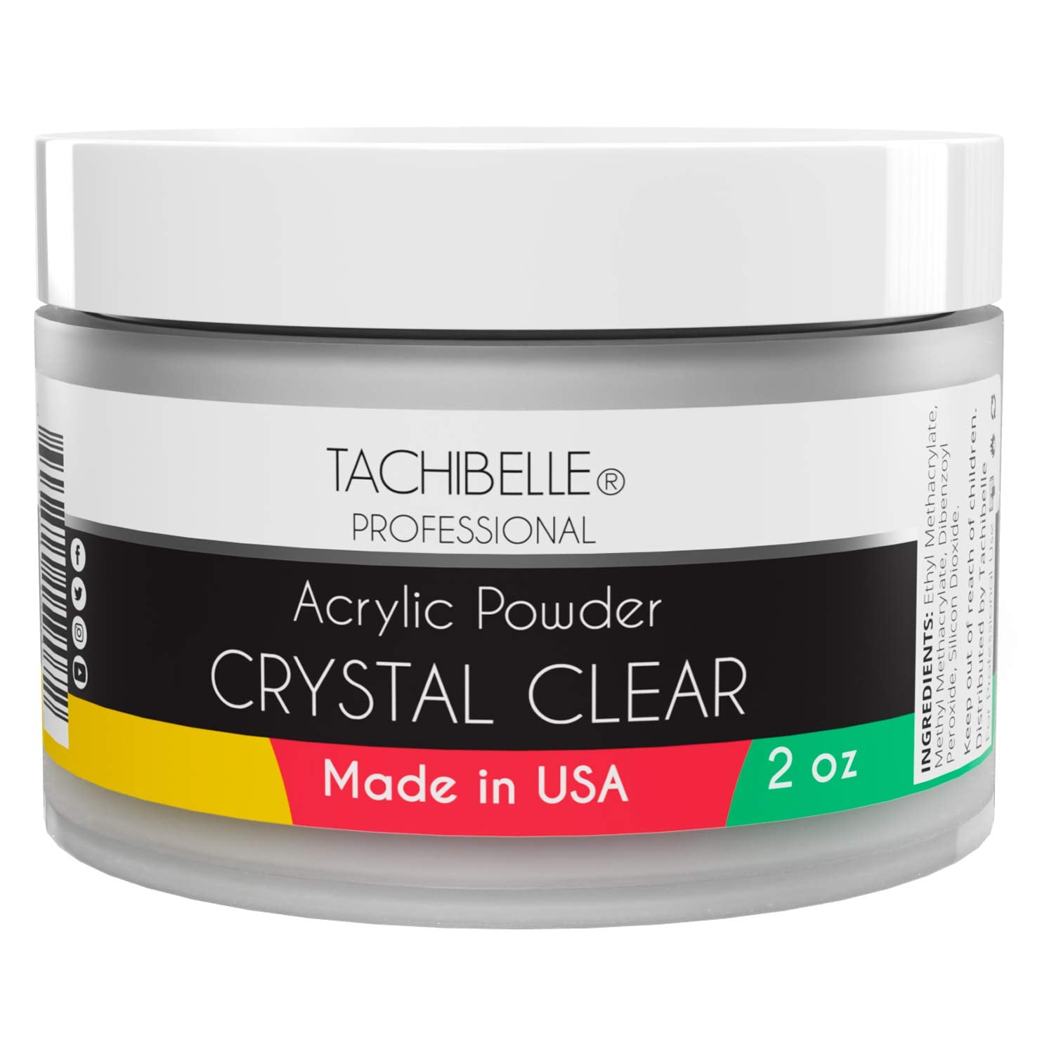 Tachibelle Professional Acrylic Nail System Acrylic Powder, 2 oz. Made in USA. Used in Professional Salons. (Crystal Clear 2oz)