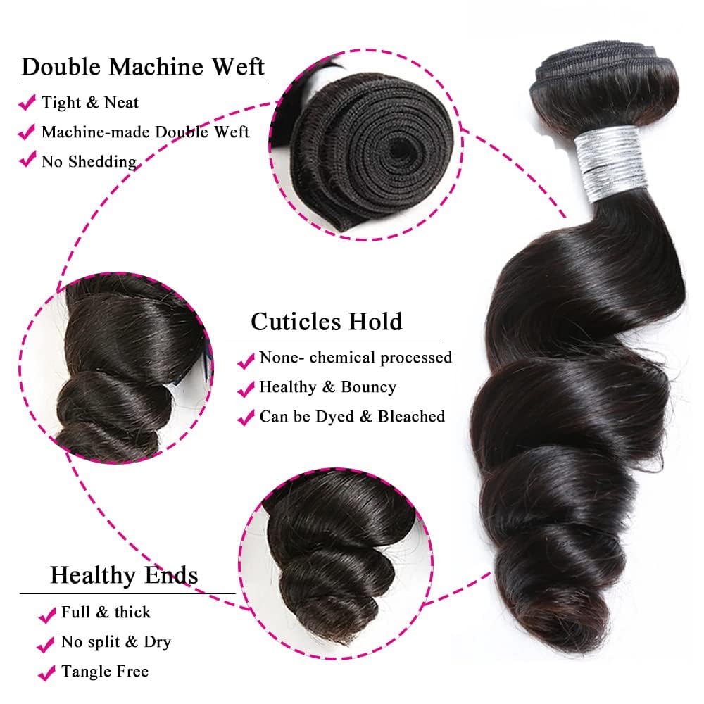 Ralisa Human Hair Loose Wave 4 Bundles 100% Unprocessed Brazilian Virgin Hair Loose Wave Weave Bundles (22 24 26 28In) 12A Brazi