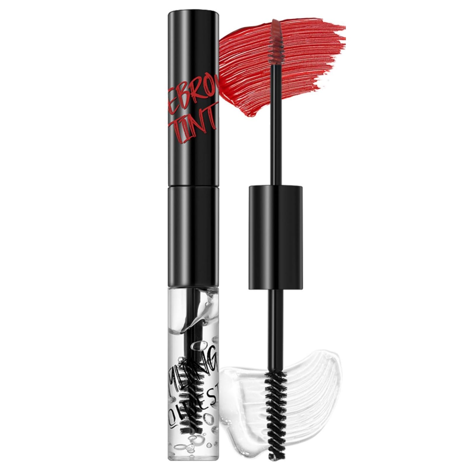 Clear Eyebrow Gel, Double Ended Brow Tint and Setting Gel, Waterproof and Sweat Resistant (03# Red and transparent)