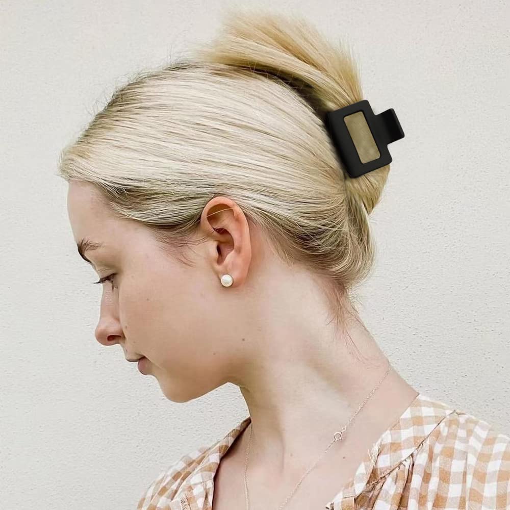Atoden Square Matte Hair Claws For Women Girls - 5Pcs Rectangle Medium Non-Slip Grip Clamps For Short Thin Hair