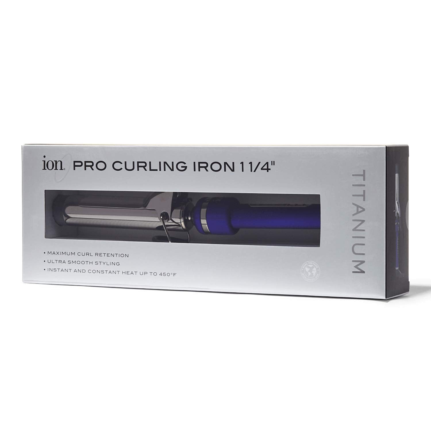 ion Titanium Pro Curling Iron, 1-1/4 Inch, Heats up to 450F, Maximum Curl Retention, Dual Voltage