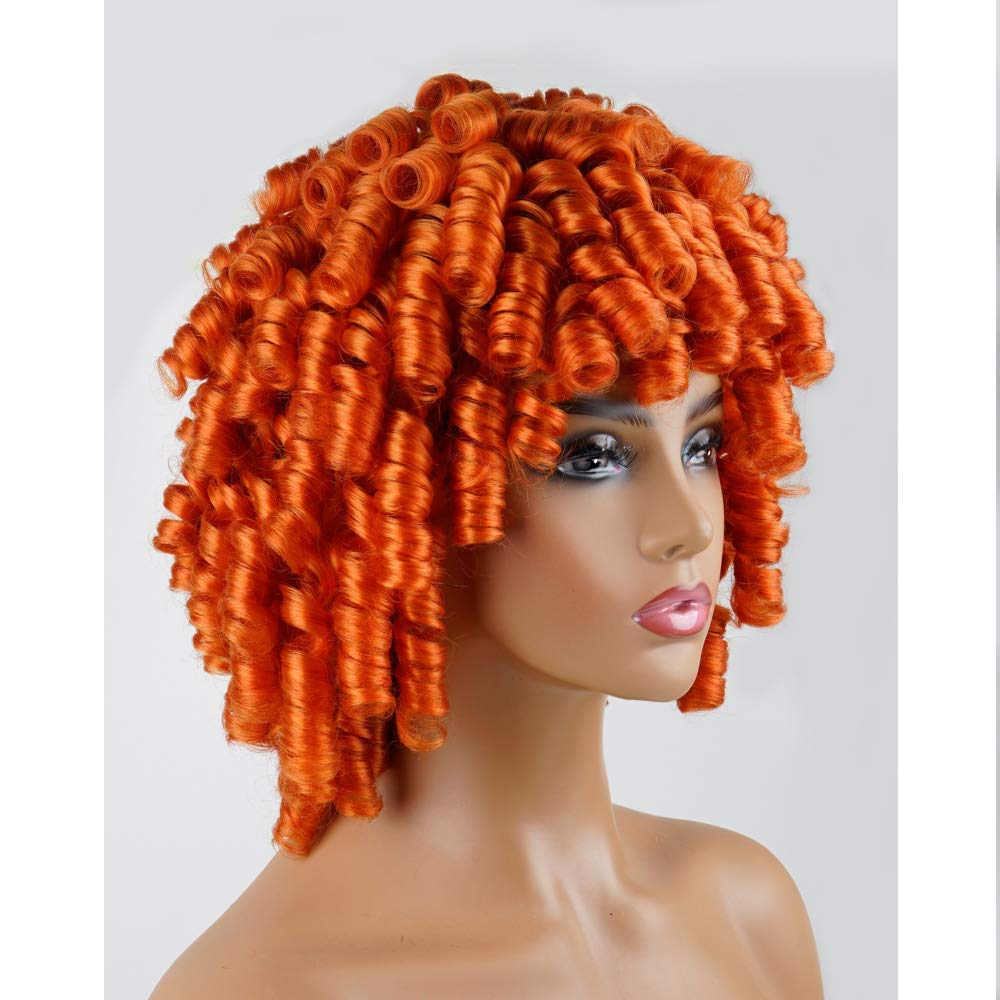 Andromeda Orange Wigs For Black Women Soft Afro Short Curly Wig With Bangs Heat Resistant Fiber Hair Halloween Cosplay Wigs For