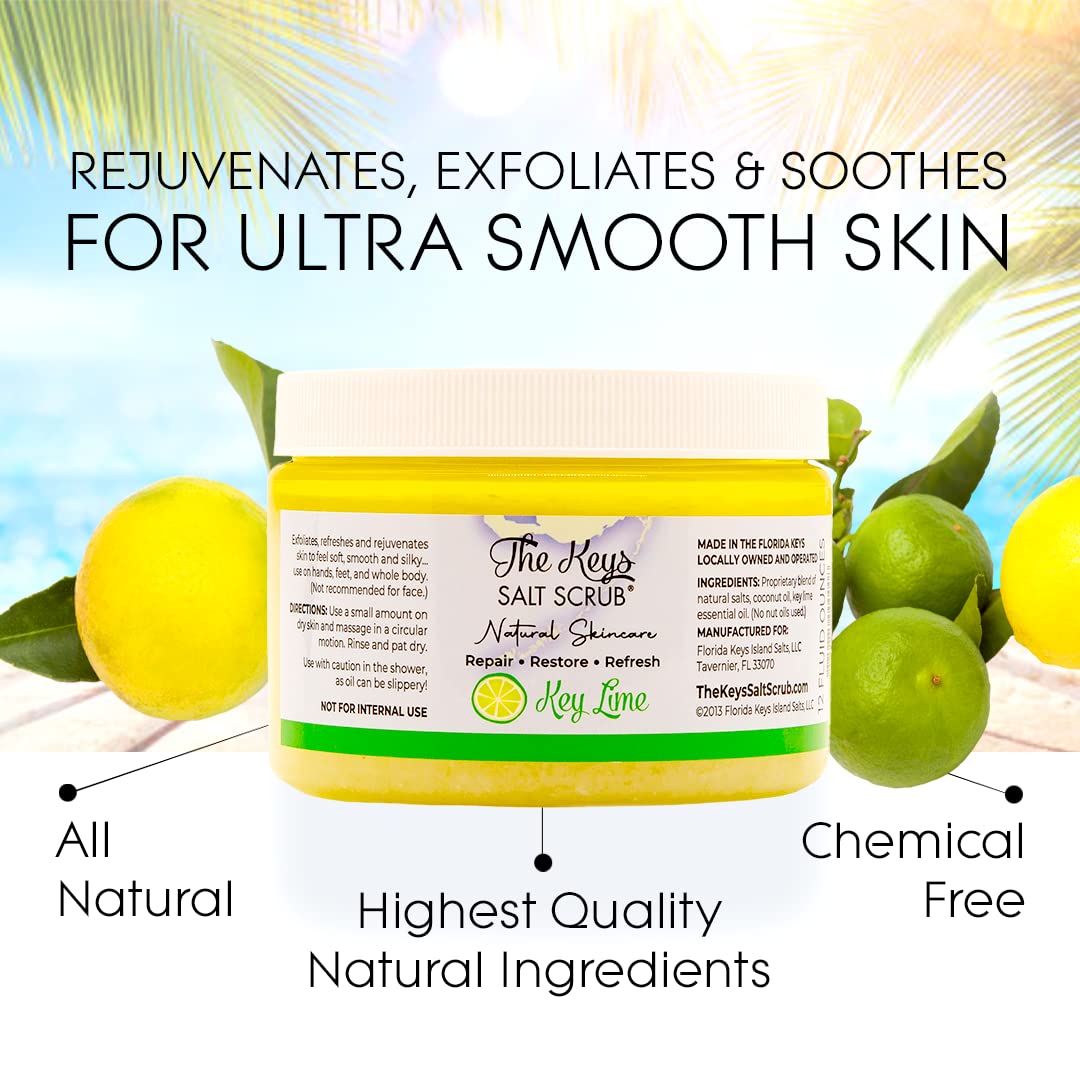 The Keys Salt Scrub -Sea Salt Scrub - Exfoliating Body Scrub with Wooden Spoon - Moisturizing Exfoliator for Face, Hands, Foot,