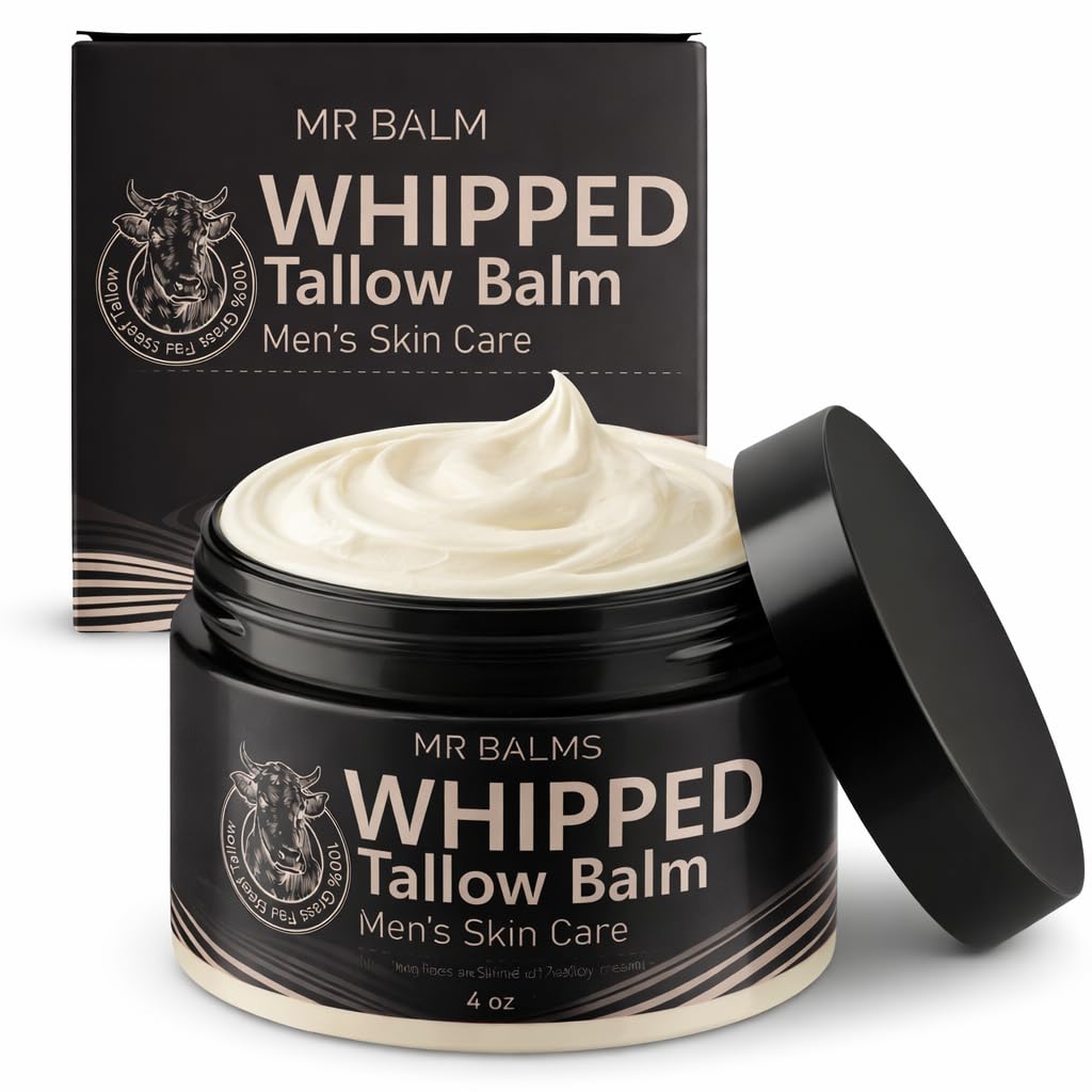 Mr Balm Whipped Tallow Balm for Men, Face Beard & Body Moisturizer, Grass Fed Beef Tallow Skin Balm with Rosemary & Sandalwood, 