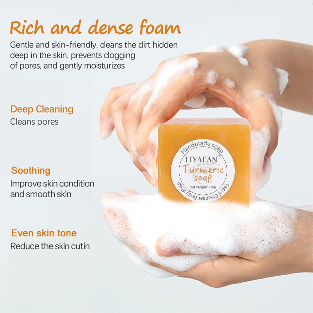 Liyalan Turmeric Soap Bar For Face & Body-Tumeric Soap,Acne, Dark Spots, Hyperpigmentation, Smooth Skin,Cleansing Natural Handma