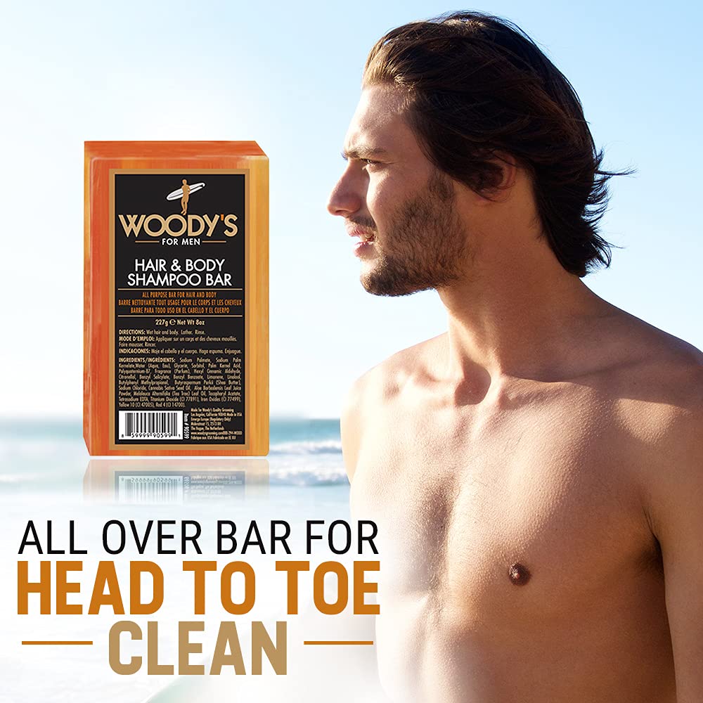 Woodys Hair Shampoo & Body Bar For Men, 2-In-1 Bar Soap For Hair, Face, And Body, Rich And Thick Lather Formula, Conditions, Nou