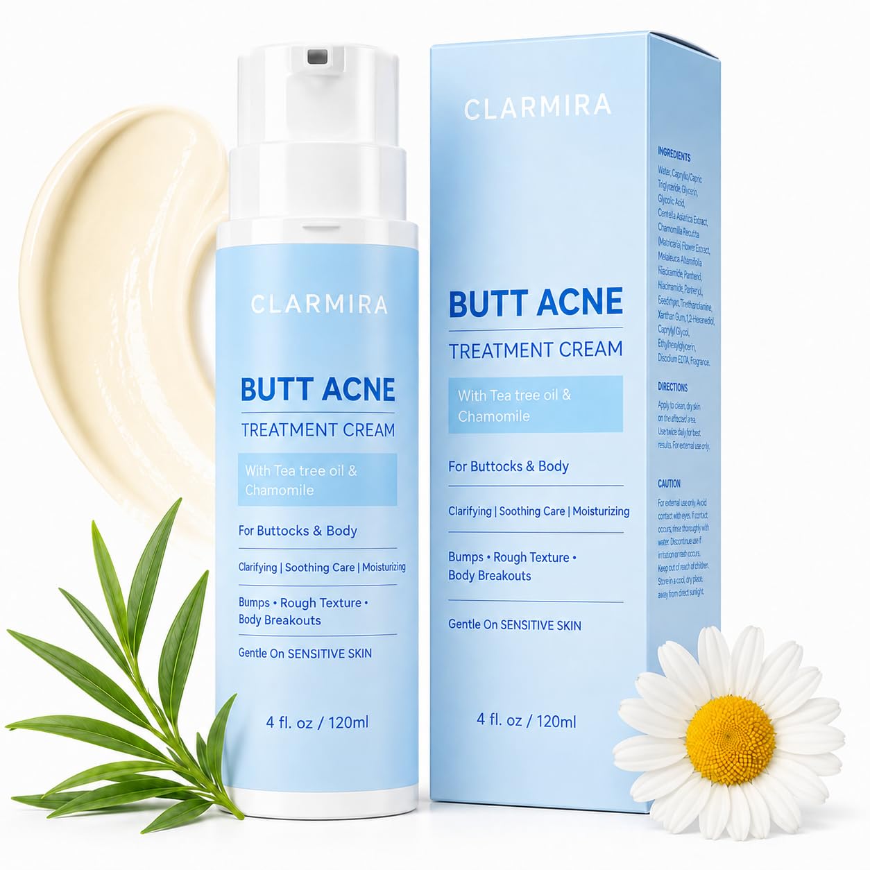 Back Butt Acne Clearing Treatment Cream with 2% Salicylic Acid,Tea Tree Oil