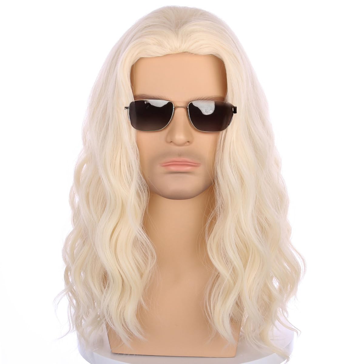 PATTNIUM Mens Light Blonde Wig Long Wavy Blonde Wig for Men Male Wig Blonde Shoulder Length Hair Wig Synthetic Wig with Wig Cap