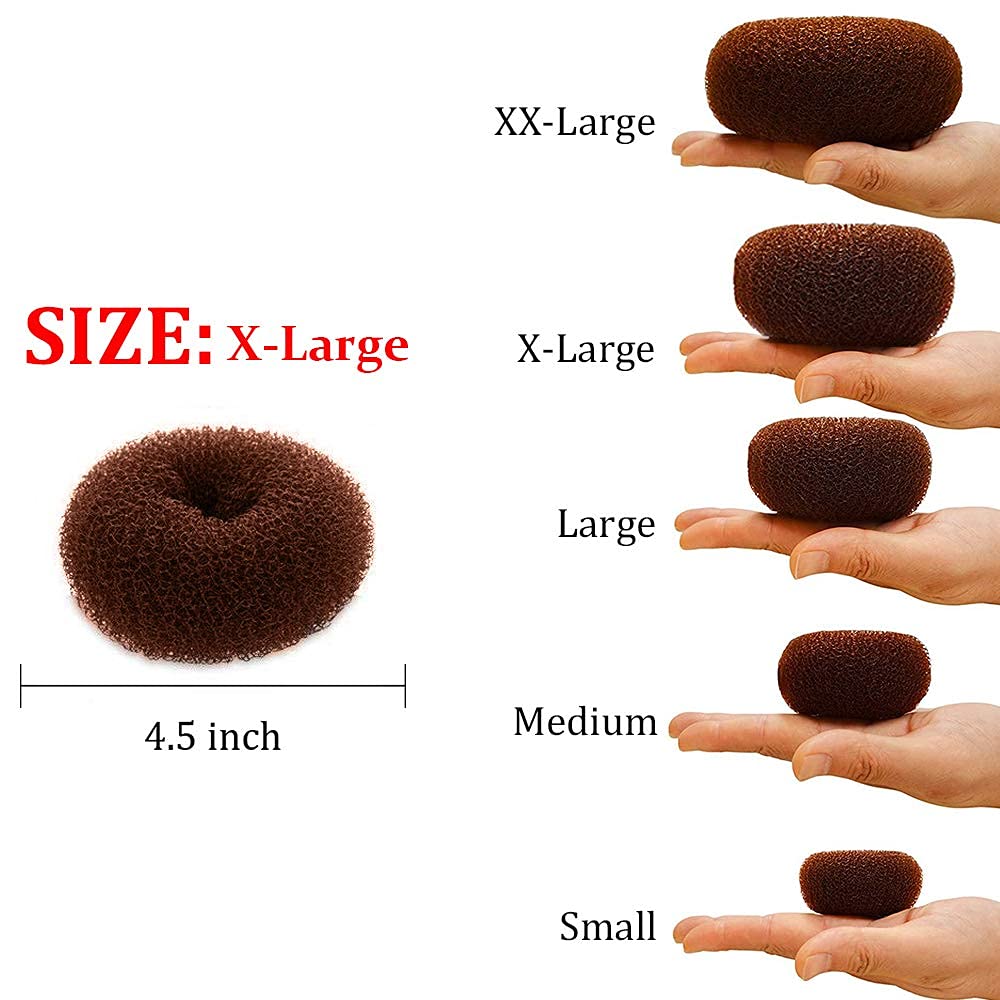 Hair Donut Bun Maker, Ring Style Bun, 2PCS Chignon Hair Increase Doughnut Shaper for Thick and Long Hair (X-Large, 4.5 Inch/Brow