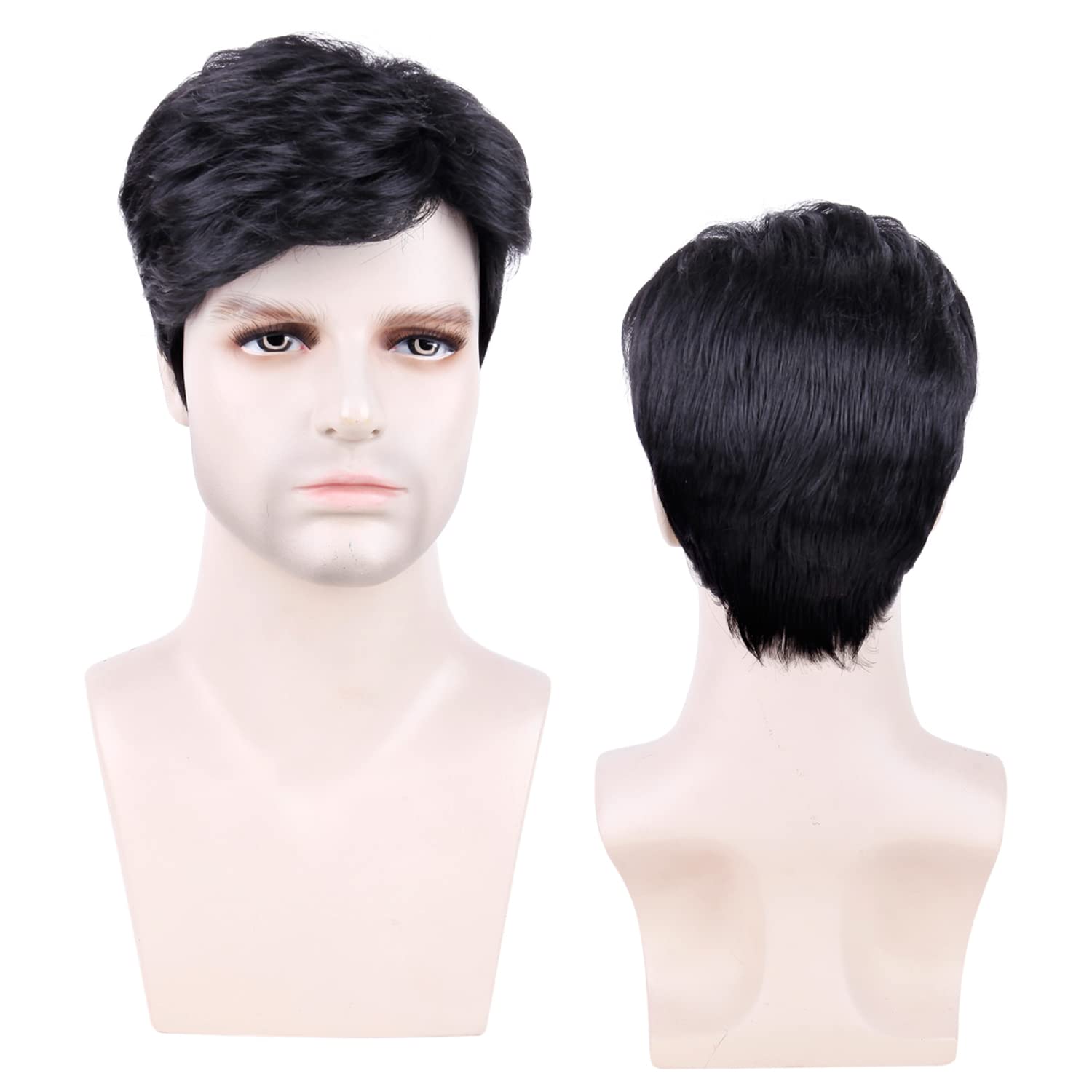 Creamily Mens Wig Short Hair, Mens Hair Replacement Wigs Mens'S Black Wig For Men Hair Full Wig For Male Guy Christmas Daily Wea