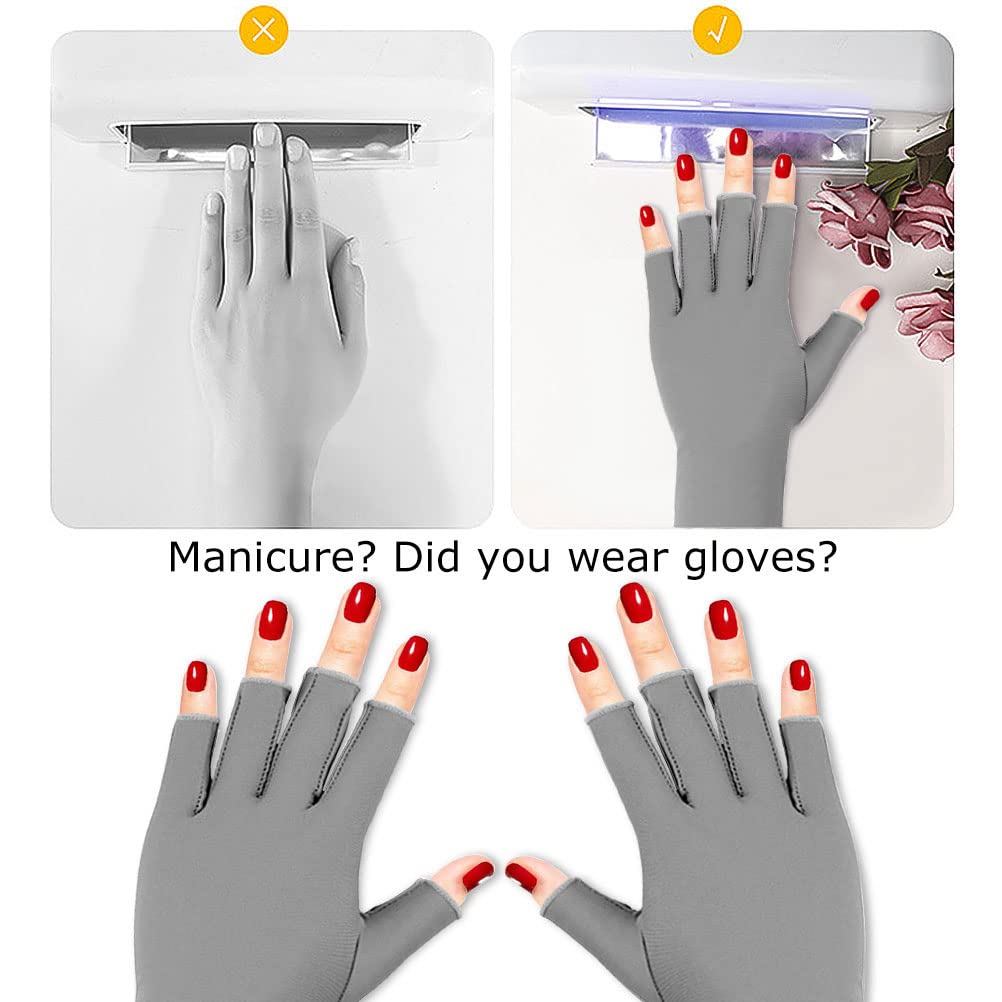Pimoys Anti-UV Fingerless Gloves for Gel Nail Lamp, Light Grey, Spandex Material