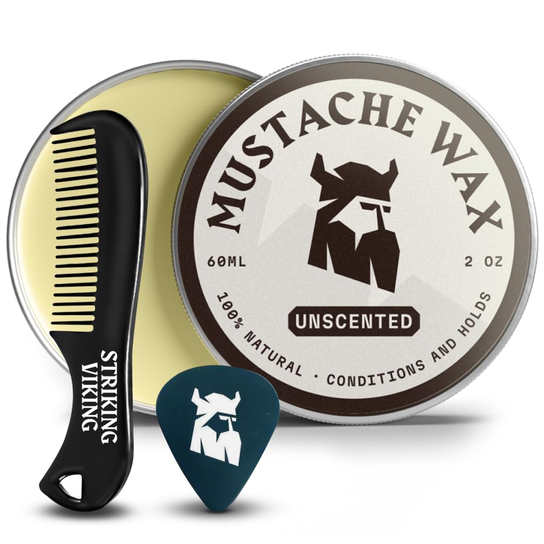 Striking Viking Mustache Wax & Comb Kit - Beard & Mustache Wax For Men With Strong Hold Natural Beeswax - Helps Tame Style & Gro