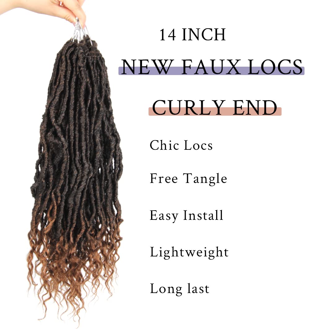 BOHOBABE 14 Inch New Faux Locs With Curly End 6 Packs Soft Locs Crochet Hair Short Natural Crochet Braids (6Packs,T30)