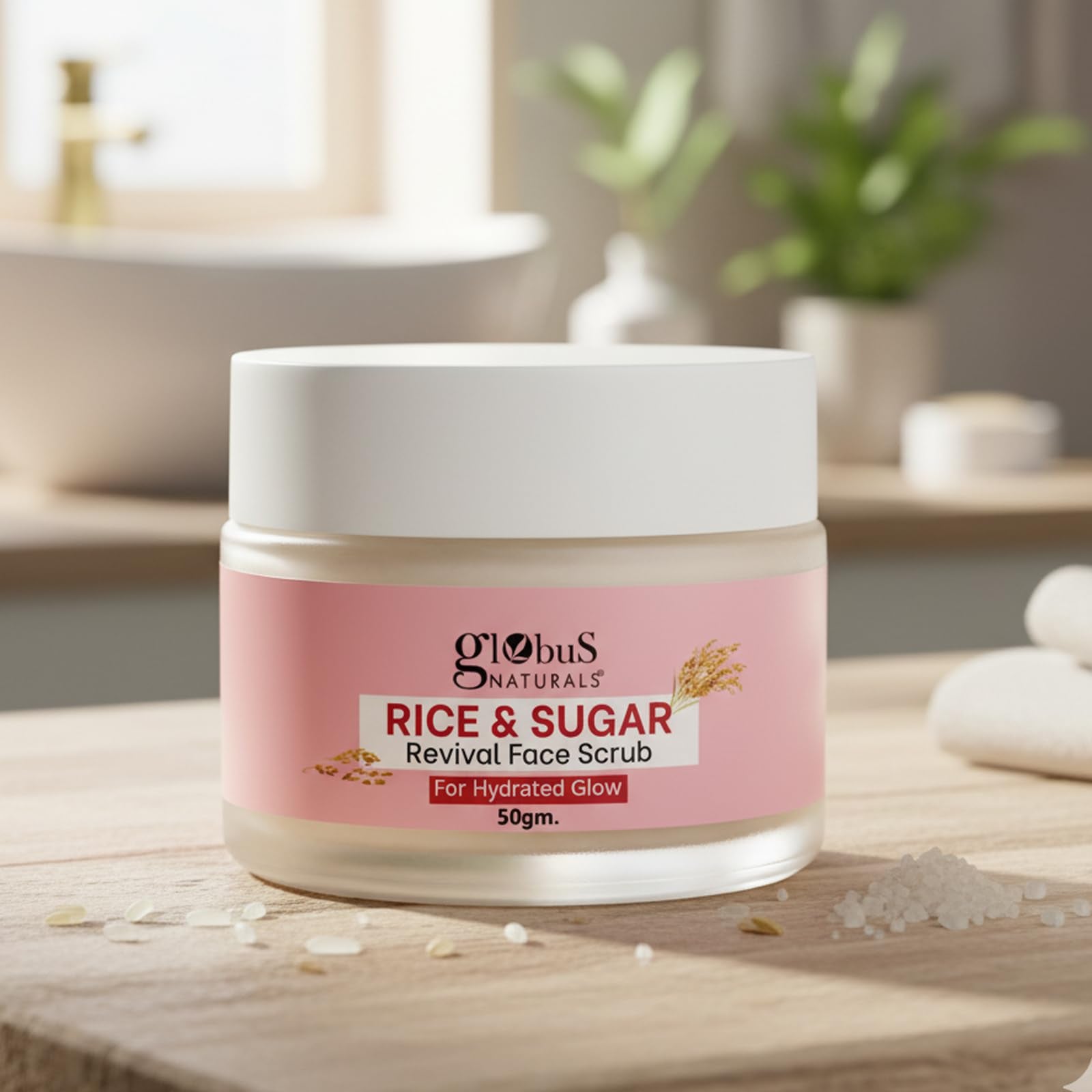 Globus Naturals Rice & Sugar Revival Face Scrub, Enriched With Coffee & Walnut, For Glass Skin, 50 Gm
