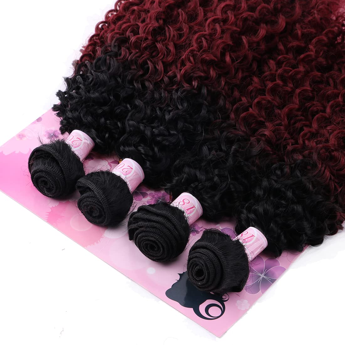 Frelyn Kinky Curly Bundles Synthetic Hair Bundles Quick Weave Sew In Extension Two Tone Ombre Black Fade To Burgundy Curly Hair