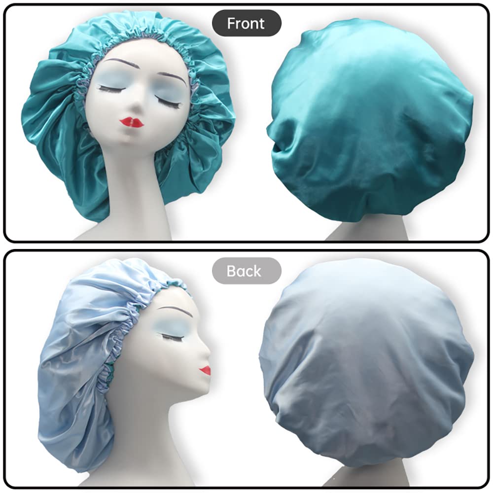 Satin Sleep Cap, Adjustable Satin Cap, Silk Bonnet, Reusable Bath Hair Cap For Night Sleeping Reversible Double Layer 2 Pack (Fu