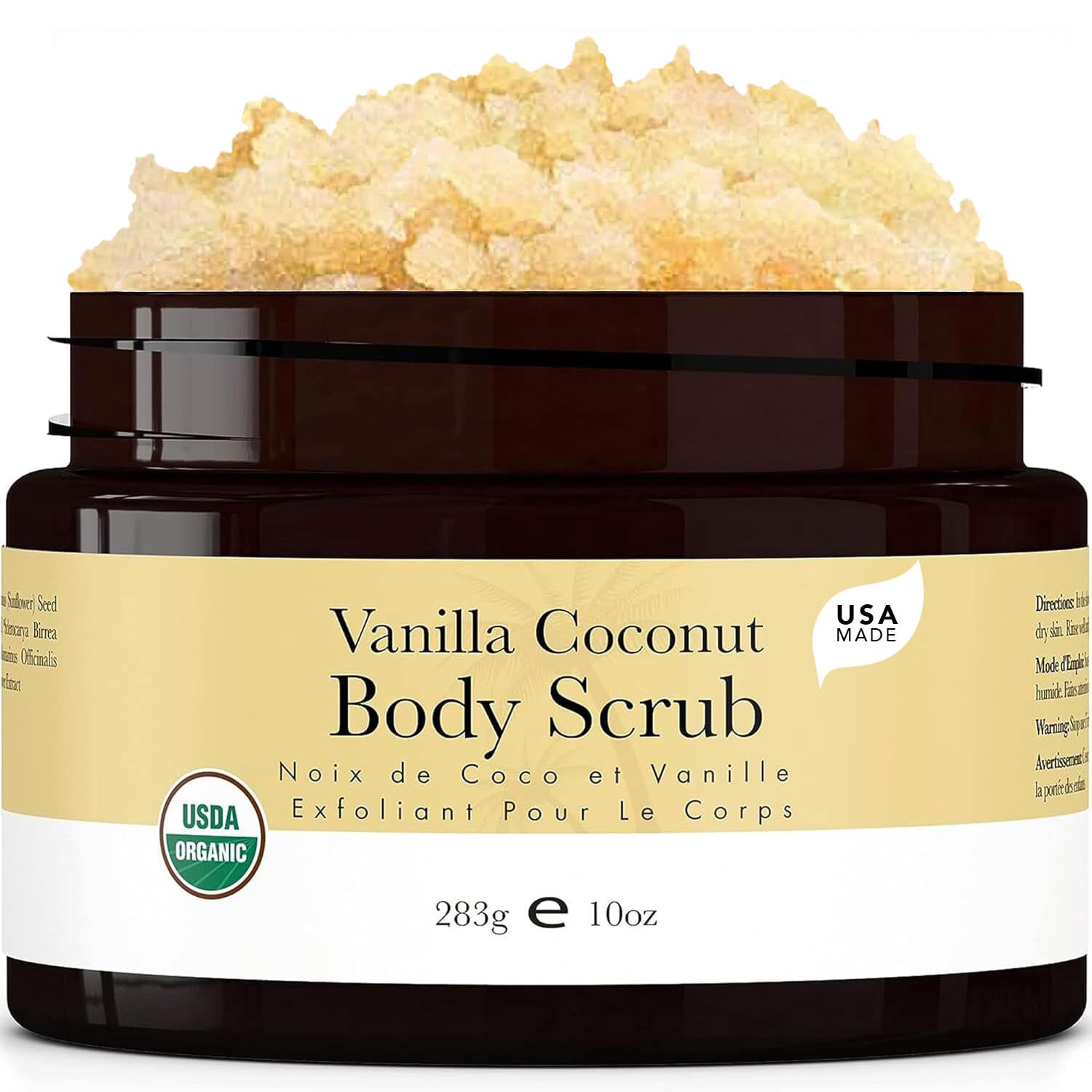 Organic Vanilla Coconut Sugar Scrub for Body Polish, Exfoliating Body Scrub Exfoliator & Foot Scrub, Body Exfoliator for Women E