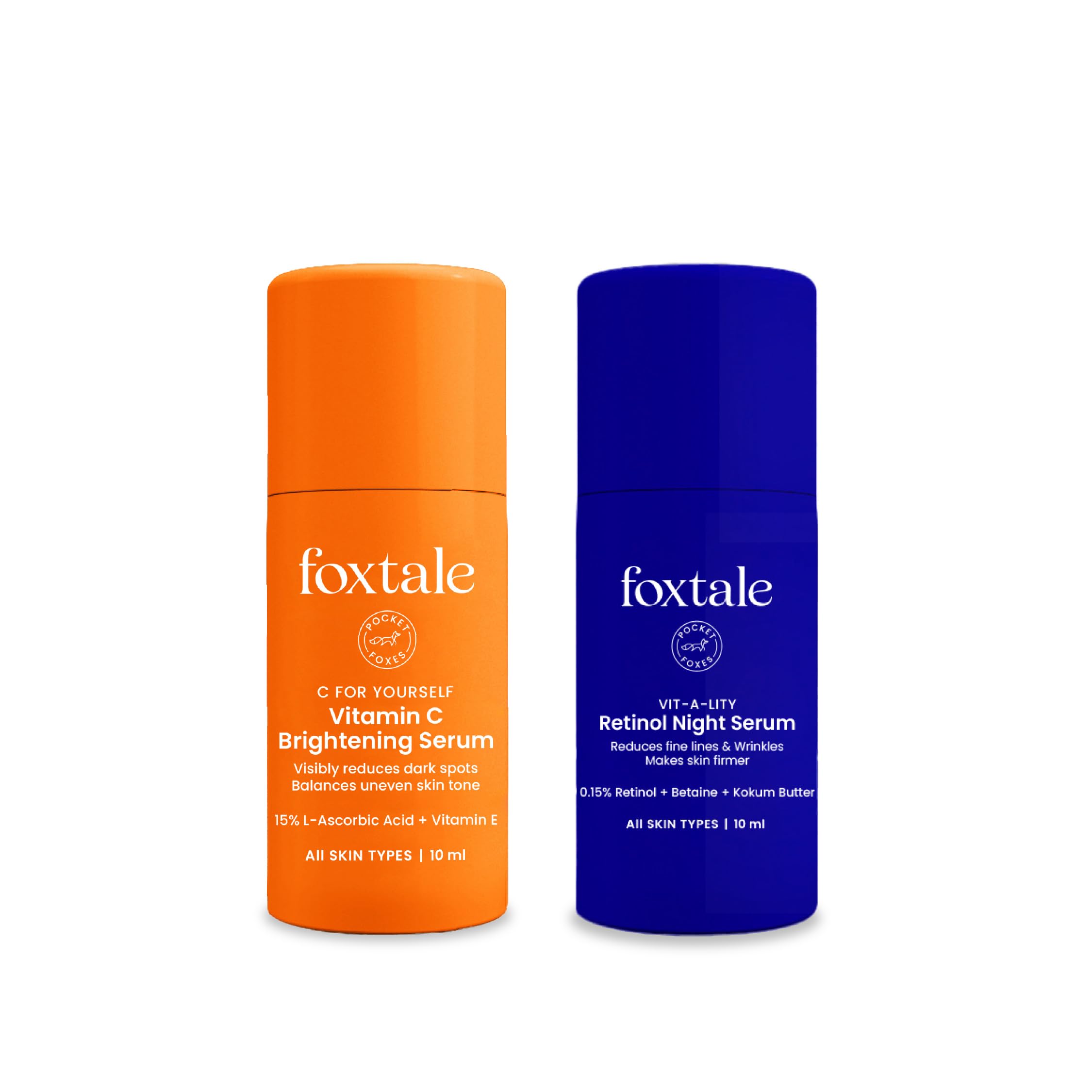 Foxtale Bright & Firm Duo | Vitamin C Serum + Retinol Night Serum | Brightens, Fades Pigmentation, Boosts Collagen & Reduces Fin